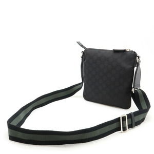 Gucci Bag Gray GG Nylon Sacoche Leather Crossbody Black Silver